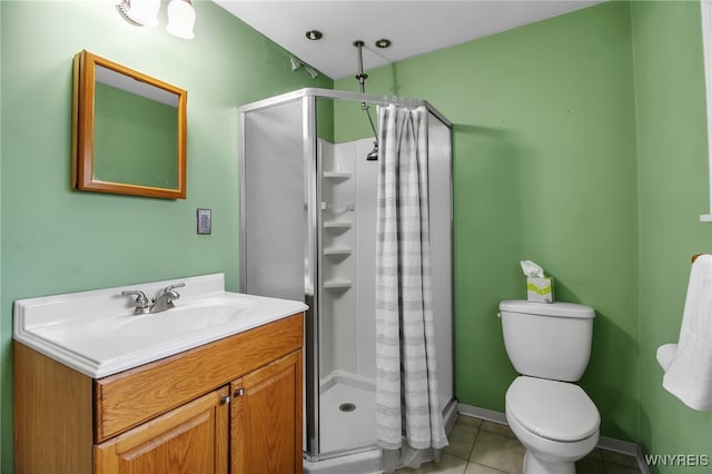 6305 E Main St, Byron, NY 14557 - full bathroom featuring a shower stall, tile patterned floors, vanity, toilet, and baseboards