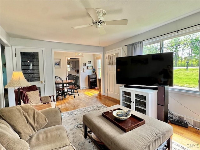 5812 S Street Rd, Fleming, NY 13021 - living room with ceiling fan and light wood-style flooring