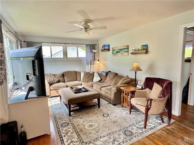 5812 S Street Rd, Fleming, NY 13021 - living room with plenty of natural light, a ceiling fan, and wood finished floors