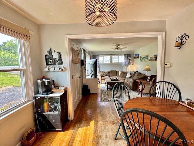 5812 S Street Rd, Fleming, NY 13021 - dining room featuring light wood-type flooring and a ceiling fan