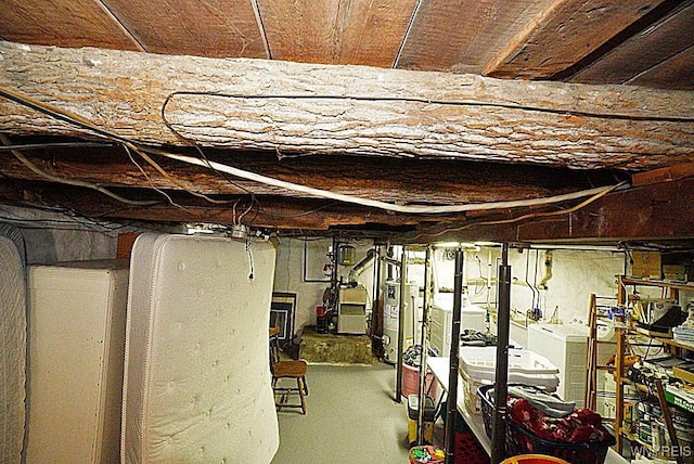 2477 Ridge Rd, Lewiston, NY 14131 - unfinished below grade area featuring washer / clothes dryer and gas water heater