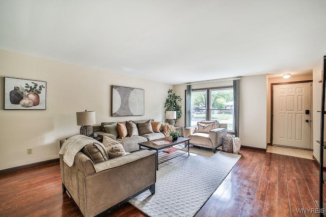 305 Vine Ln, Amherst, NY 14228 - living room featuring dark wood-style flooring and baseboards