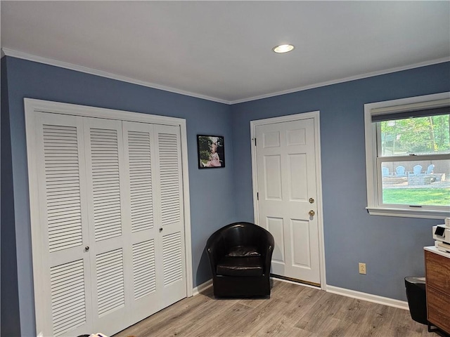 52 Woodland Dr, Big Flats, NY 14814 - sitting room featuring light wood-type flooring, baseboards, ornamental molding, and recessed lighting