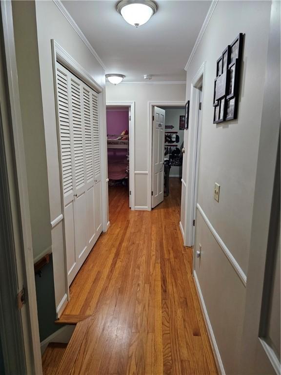 52 Woodland Dr, Big Flats, NY 14814 - hall featuring ornamental molding and light wood-type flooring