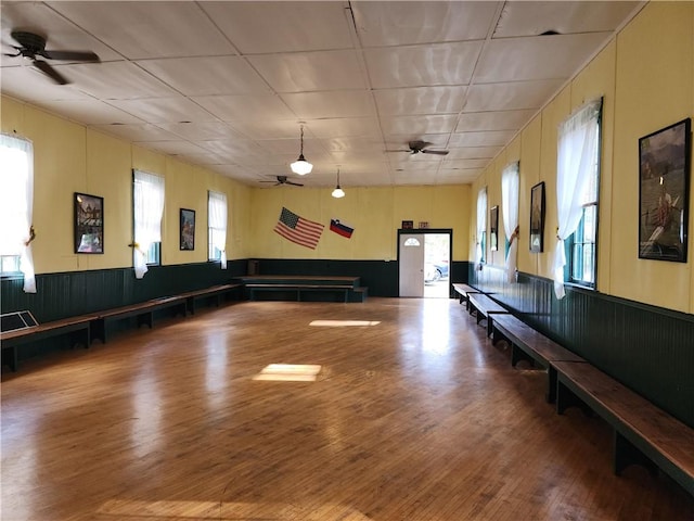 655 County Highway 26, Otsego, NY 13337 - rec room with ceiling fan, wood finished floors, and wainscoting