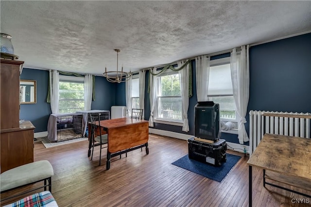 621 N Hycliff Dr, Watertown-City, NY 13601 - dining area with a wood stove, wood finished floors, plenty of natural light, radiator, and a textured ceiling