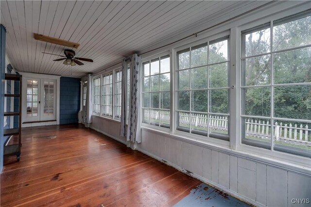 621 N Hycliff Dr, Watertown-City, NY 13601 - unfurnished sunroom with french doors, wood ceiling, and hardwood / wood-style flooring
