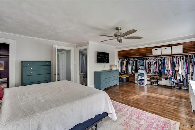 621 N Hycliff Dr, Watertown-City, NY 13601 - bedroom featuring crown molding, wood finished floors, a closet, a ceiling fan, and ensuite bath