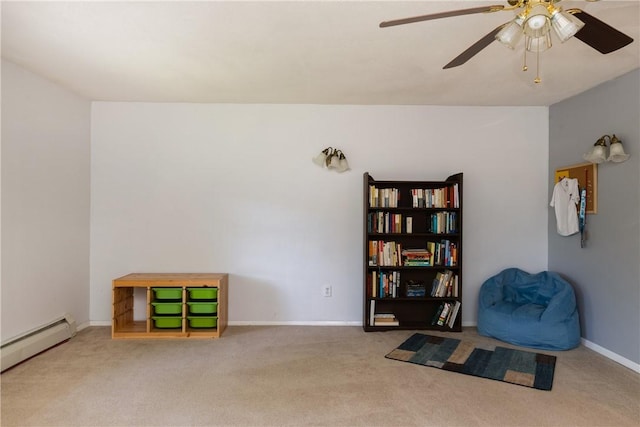 25 Highland Dr, Corning-City, NY 14830 - sitting room with a baseboard heating unit, carpet floors, a ceiling fan, and baseboards