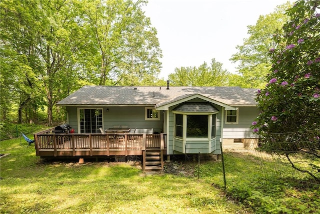 25 Highland Dr, Corning-City, NY 14830 - rear view of house featuring a yard, a deck, crawl space, and roof with shingles
