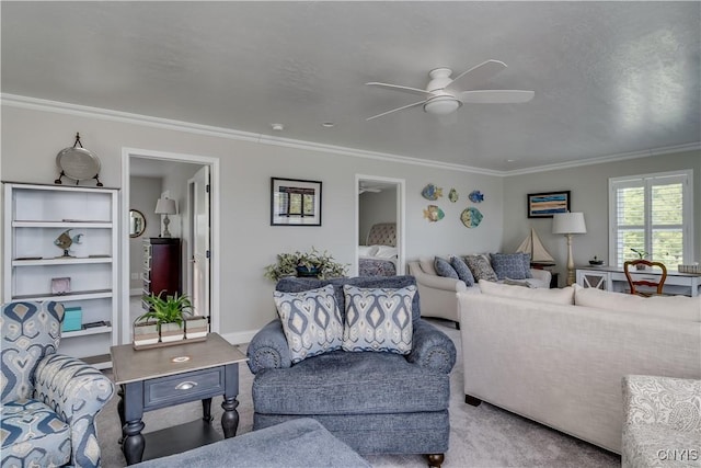 32160 State Route 12e, Cape Vincent, NY 13618 - carpeted living room featuring ornamental molding and ceiling fan
