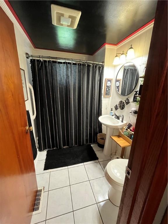 1214 S Main, Southport, NY 14904 - full bath featuring toilet, tile patterned floors, and a shower with curtain