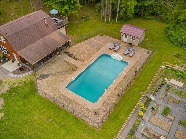 7698 Ridge Rd, Sodus, NY 14551 - view of pool with an outdoor structure, a storage structure, and a patio