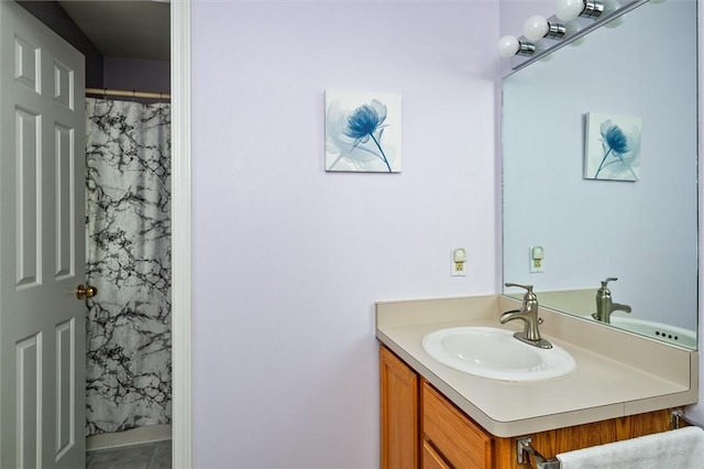 8 Harrier Cir, Henrietta, NY 14623 - full bath featuring vanity, tile patterned flooring, and a shower with shower curtain