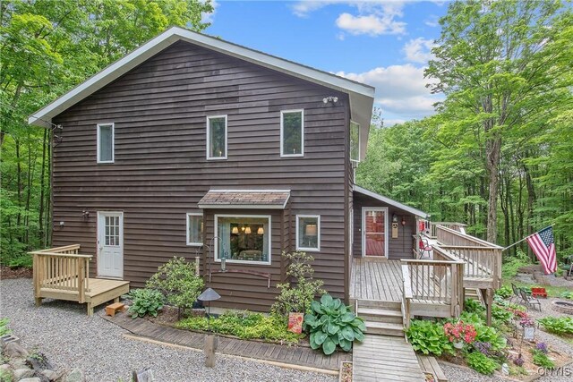 1388 Sky High Rd, Fabius, NY 13159 - rear view of house with a wooden deck