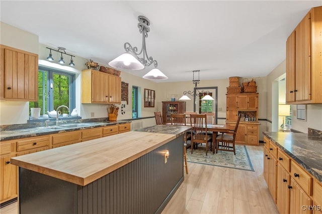 1388 Sky High Rd, Fabius, NY 13159 - kitchen featuring wooden counters, a sink, a kitchen island, and light wood-style flooring