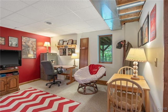 1388 Sky High Rd, Fabius, NY 13159 - carpeted home office with a drop ceiling and baseboards