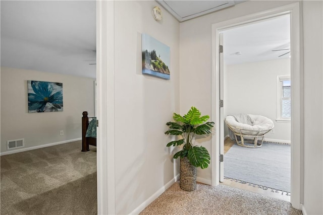 193 Floral Dr, Irondequoit, NY 14617 - hall with attic access, carpet, and baseboards