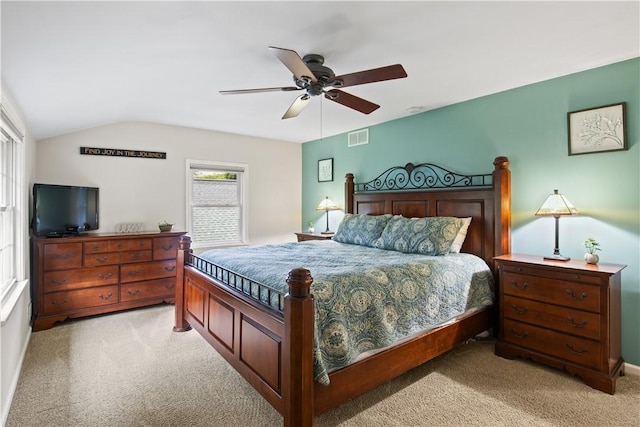 193 Floral Dr, Irondequoit, NY 14617 - bedroom with light carpet, lofted ceiling, and ceiling fan