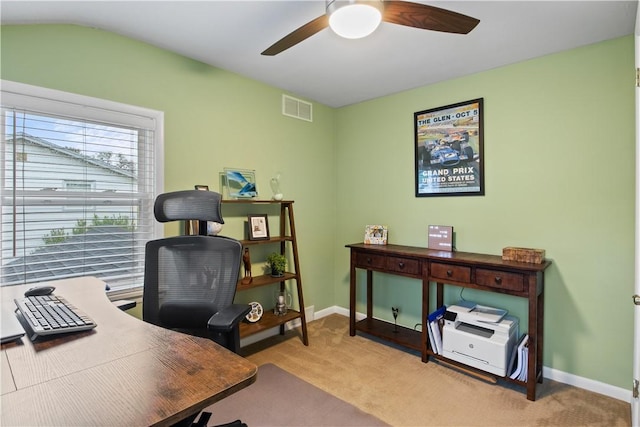 193 Floral Dr, Irondequoit, NY 14617 - office space with a ceiling fan, light colored carpet, and baseboards