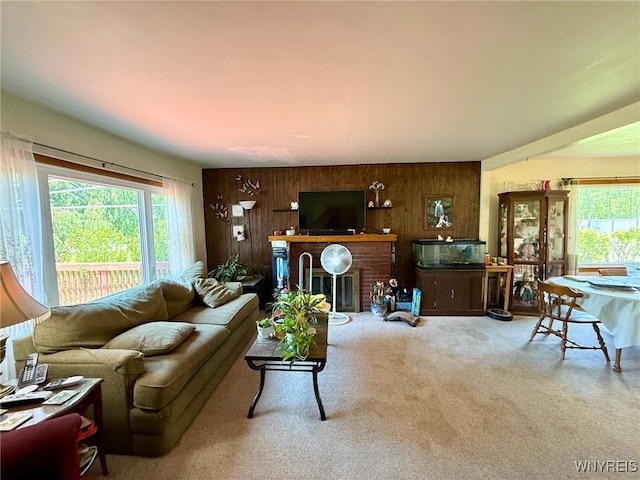 4545 Lower River Rd, Lewiston, NY 14092 - living room with wooden walls and carpet