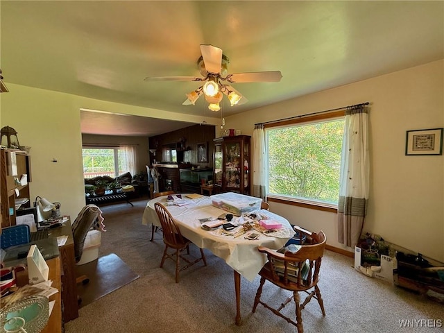 4545 Lower River Rd, Lewiston, NY 14092 - carpeted dining space featuring ceiling fan