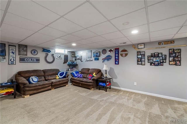 1 Skylark Ln, Wheatfield, NY 14304 - living room featuring carpet floors, a drop ceiling, baseboards, and recessed lighting