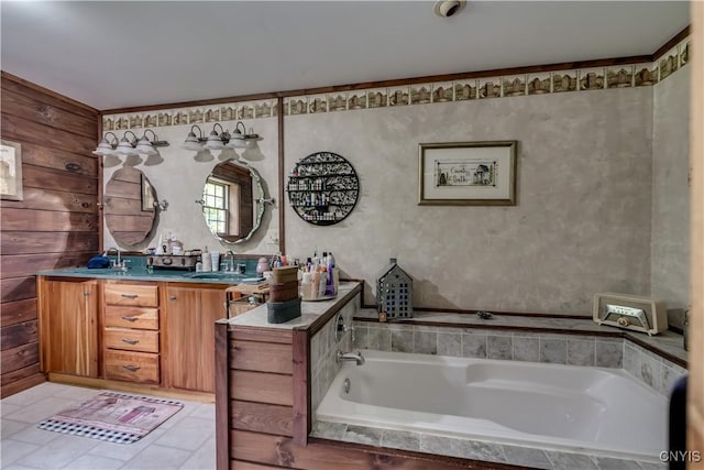 9758 E Rd, Denmark, NY 13367 - full bathroom with a garden tub, double vanity, and tile patterned floors