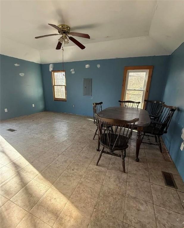 123 Piper Rd, Herkimer, NY 13350 - tiled dining area featuring a ceiling fan and electric panel