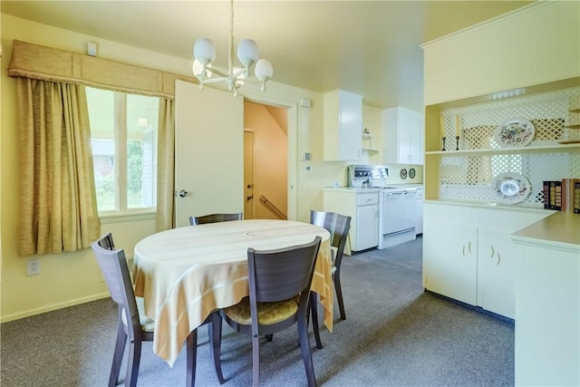 41 Leicestershire Rd, Irondequoit, NY 14621 - dining space with a chandelier, dark colored carpet, and baseboards