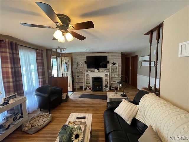48 Ward Ct, Buffalo, NY 14220 - living area featuring ceiling fan, wood finished floors, and a fireplace