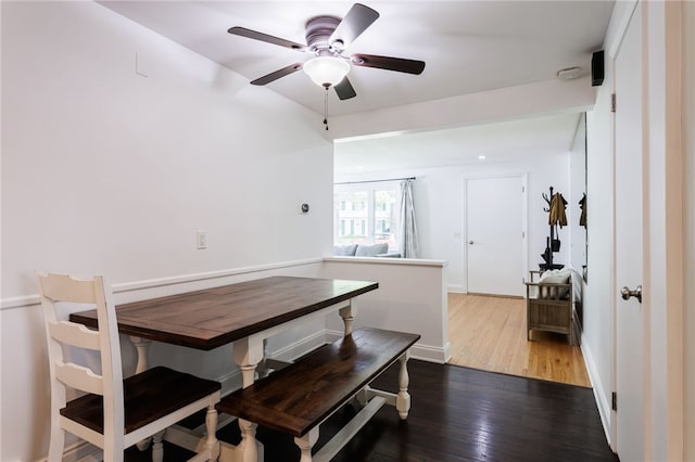 908 Winona Blvd, Irondequoit, NY 14617 - dining area with ceiling fan and dark wood-style flooring