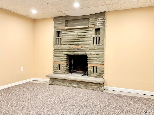 10 Litwak St, Fulton, NY 13069 - unfurnished living room with a fireplace, carpet, baseboards, and recessed lighting