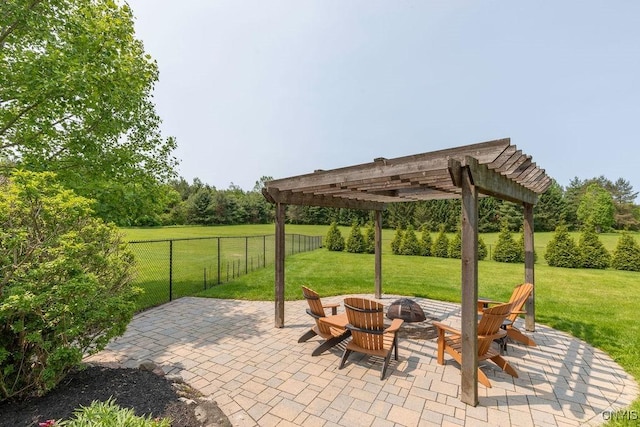 2260 Lamson Rd, Lysander, NY 13135 - view of patio with an outdoor fire pit and a pergola