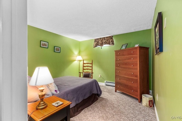 2260 Lamson Rd, Lysander, NY 13135 - carpeted bedroom with a baseboard radiator, baseboards, and a textured ceiling