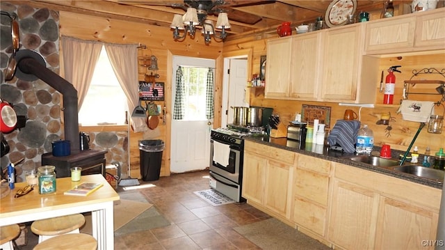 1507 Keeney Ln, Osceola, NY 13437 - kitchen featuring stainless steel range with gas cooktop and light brown cabinetry