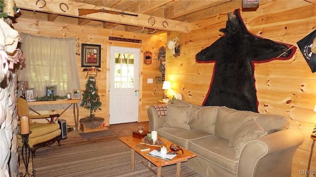1507 Keeney Ln, Osceola, NY 13437 - living area featuring wood walls and beamed ceiling