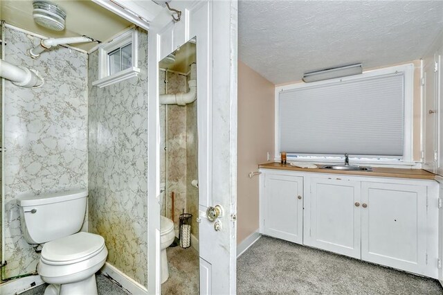 1845 N Clinton Ave, Rochester, NY 14621 - bathroom with toilet, a sink, a shower, a textured ceiling, and baseboards