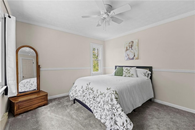 7425 State Route 20a, Bristol, NY 14469 - bedroom featuring carpet flooring, baseboards, ornamental molding, and ceiling fan