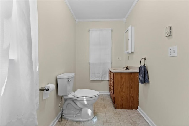 7425 State Route 20a, Bristol, NY 14469 - bathroom with ornamental molding, vanity, baseboards, toilet, and tile patterned floors
