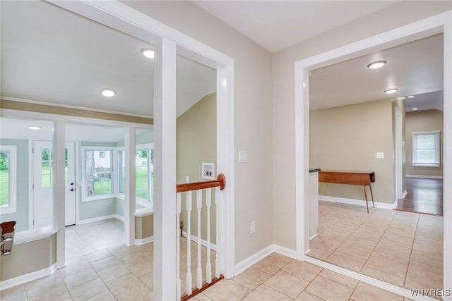 4356 Redman Rd, Sweden, NY 14420 - hallway with light tile patterned floors and recessed lighting