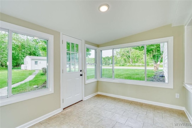 4356 Redman Rd, Sweden, NY 14420 - unfurnished sunroom featuring tile patterned floors and lofted ceiling