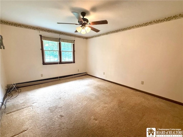 56 Otter St, Dunkirk-City, NY 14048 - spare room with carpet floors, a baseboard heating unit, and a ceiling fan