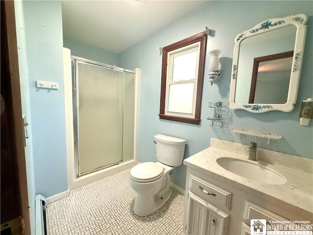 56 Otter St, Dunkirk-City, NY 14048 - full bathroom featuring vanity, a shower stall, and tile patterned flooring