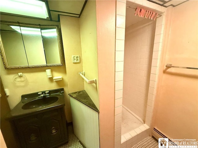 56 Otter St, Dunkirk-City, NY 14048 - full bath featuring a stall shower, vanity, and tile patterned floors