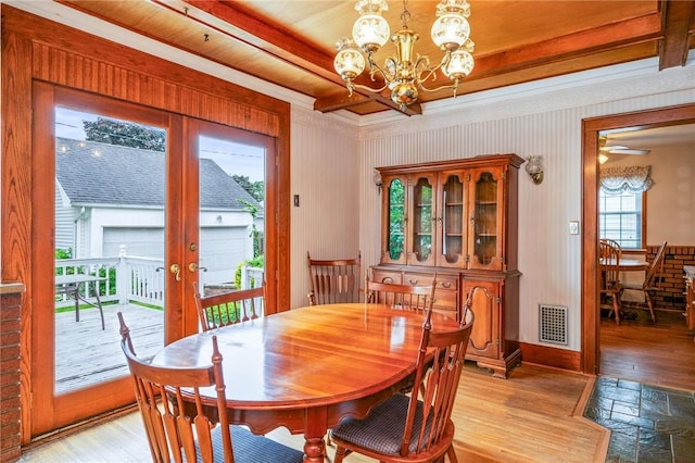 377 Winfield Rd, Irondequoit, NY 14622 - dining space with light wood-style flooring, a chandelier, french doors, and baseboards