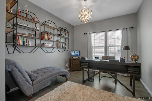 27 Skylark Ln, Wheatfield, NY 14304 - home office with wood finished floors, baseboards, and a chandelier