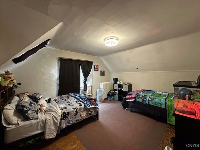 35 N 4th Ave, German Flatts, NY 13357 - bedroom featuring vaulted ceiling, radiator heating unit, and cooling unit