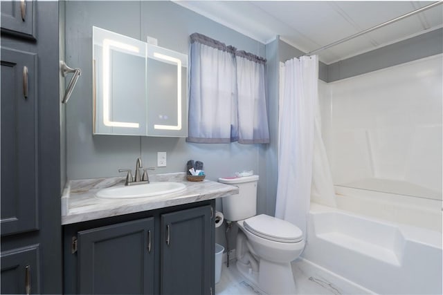 7848 Cold Springs Rd, Urbana, NY 14810 - full bath featuring vanity, toilet, and shower / bath combo with shower curtain