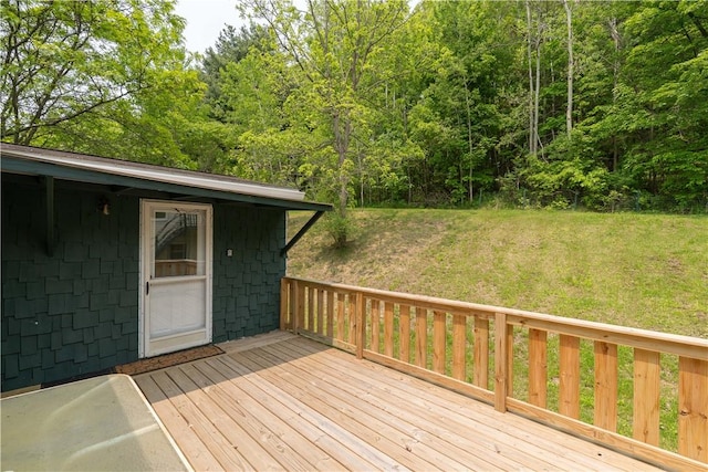 7848 Cold Springs Rd, Urbana, NY 14810 - wooden terrace with a lawn and a forest view